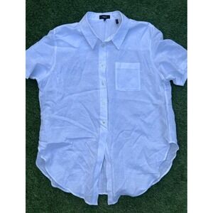 Theory White Linen Button Front Shirt – Women's SZ XL– Used Excellent Condition